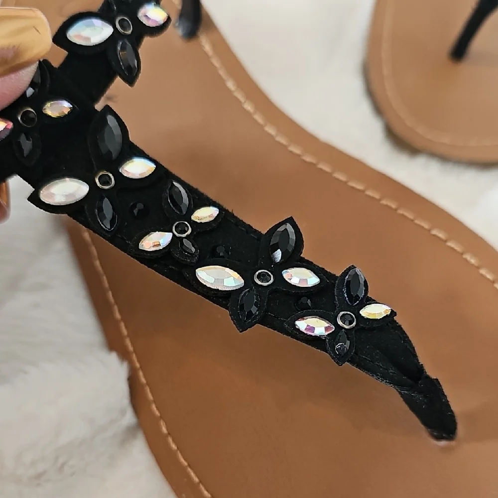Wild Pair Black Sandals with Iridescent Beads